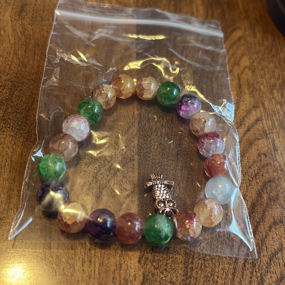 Owl glass Beaded stretch Bracelet - Picture 5 of 5